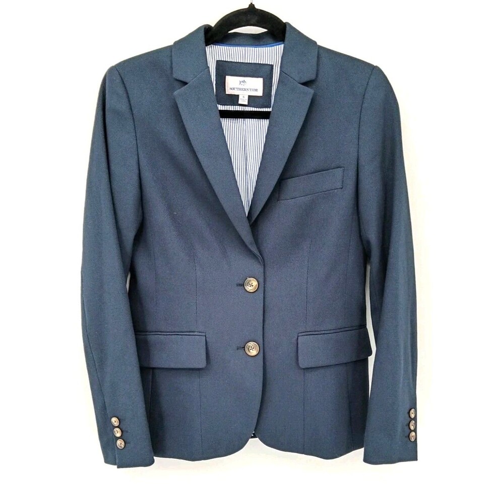 Southern Tide Blazer Size 6 Navy Knit Stretch Career Preppy Jacket Classic Basic